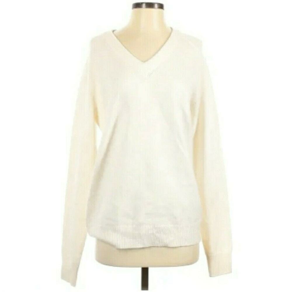 MAJE Metro wool blend vneck knit pullover classic basic sweater ivory Sz 1 S NEW - Picture 1 of 7